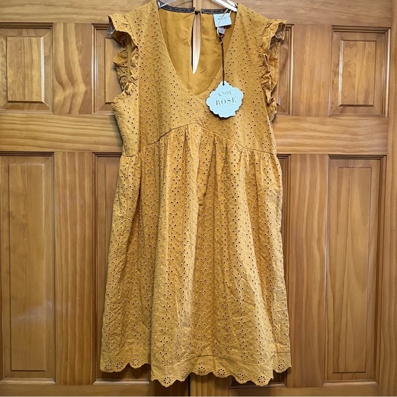 Knox Rose Dresses & Skirts - Knox Rose Mustard Gold Eyelet Dress NWT